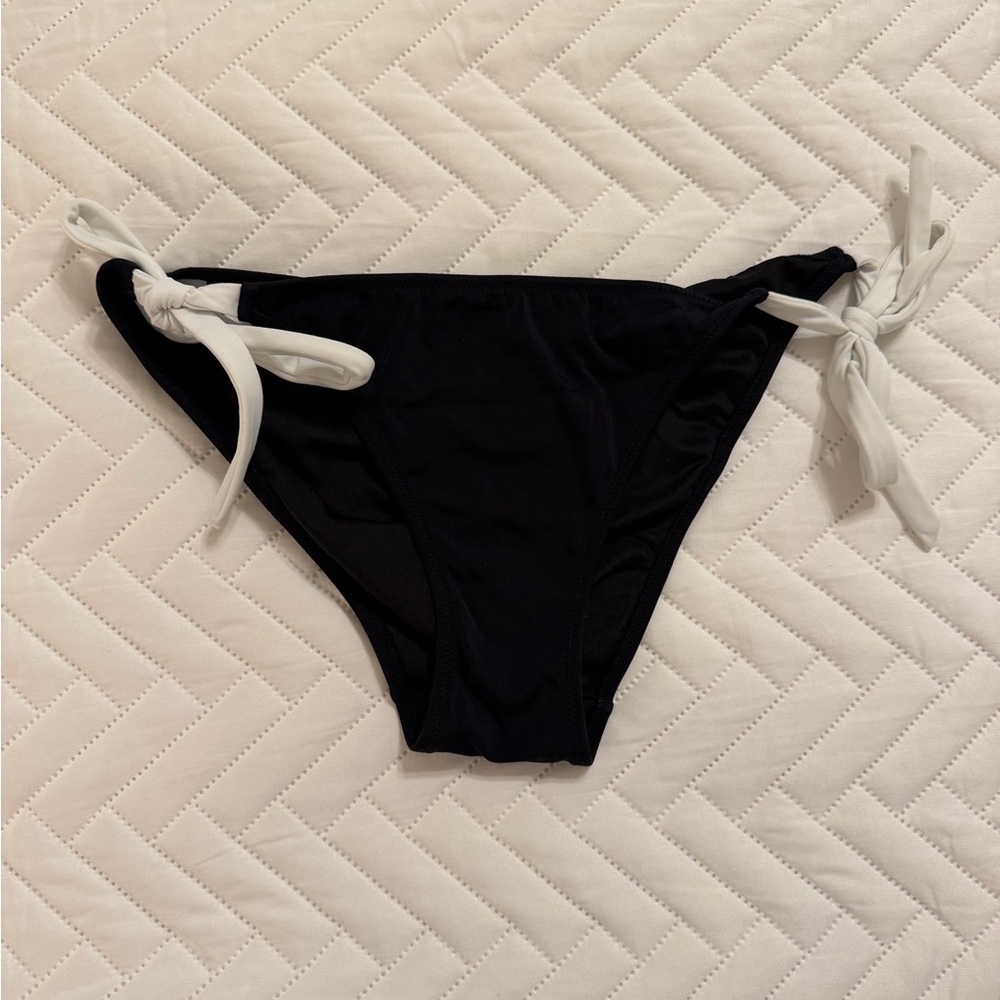Victoria’s Secret Black Tie-Side Bikini Bottom with White Ties. Size medium.